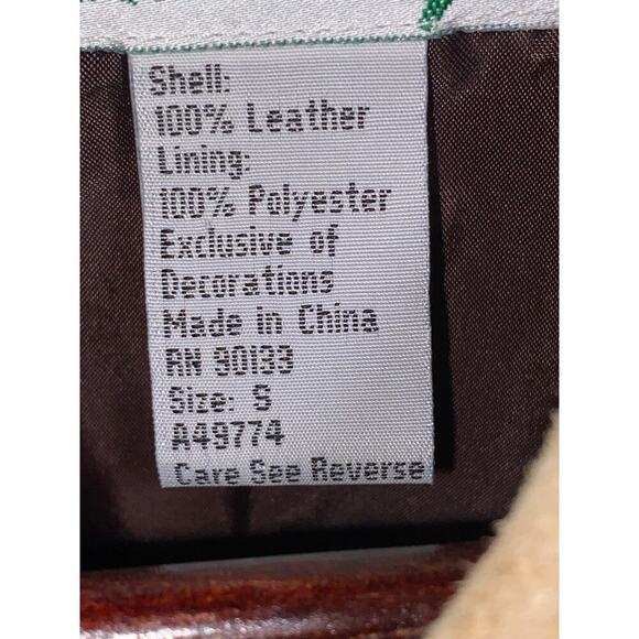 Vintage 80s Leather Jacket Sz S Tan Western Safari Whimsical Animal Patchwork - Picture 7 of 8